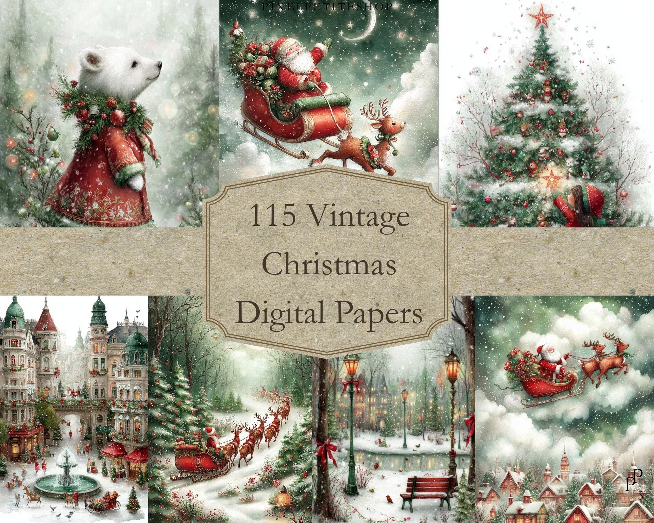 115 Vintage Christmas Digital Papers — Muted Antique Journal Pages for Junk Journals, Scrapbooking, Collage, and Crafts
