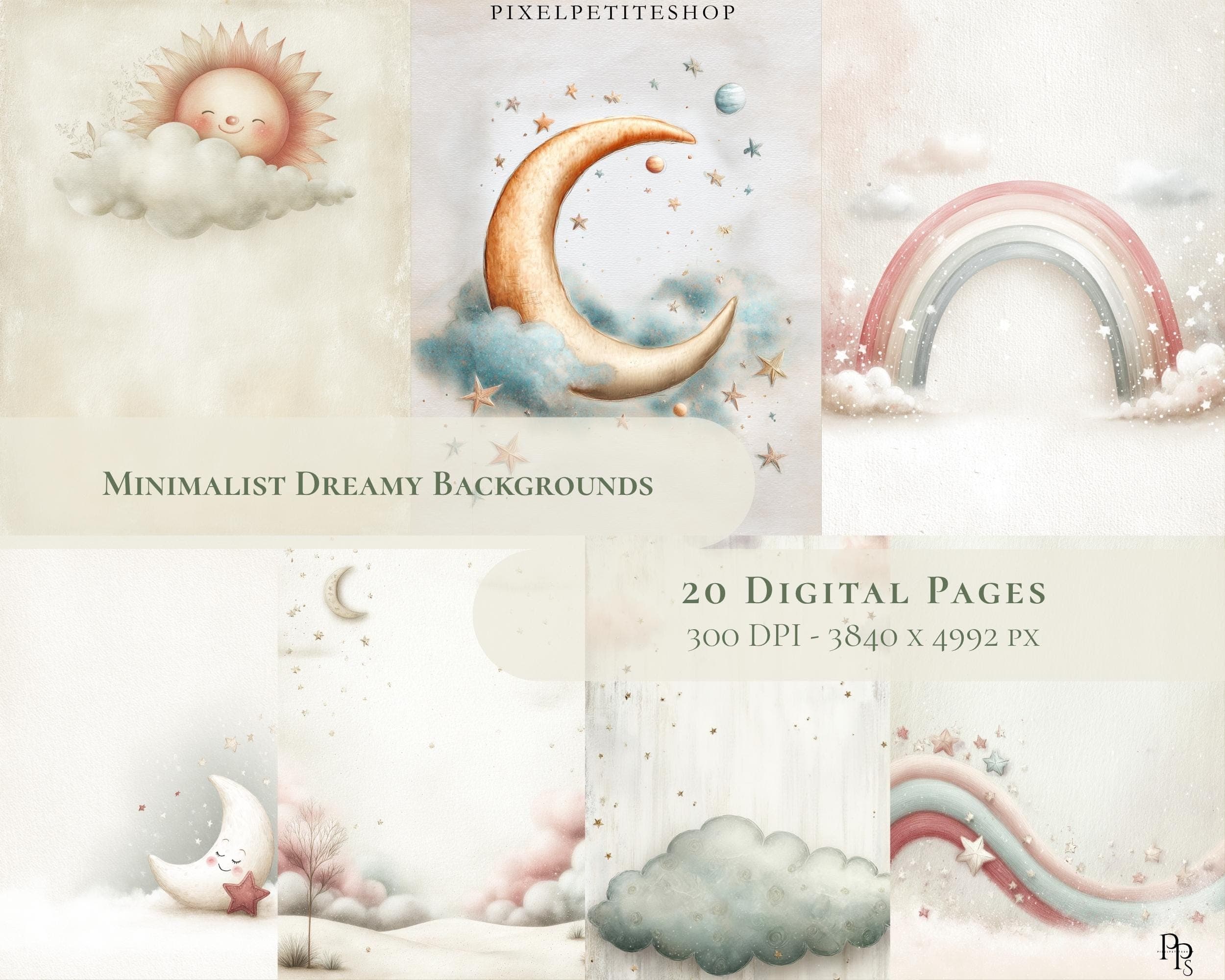 Minimalist Dreamy Backgrounds | Boho Nursery Minimal Celestial Printable Set (Digital Download)
