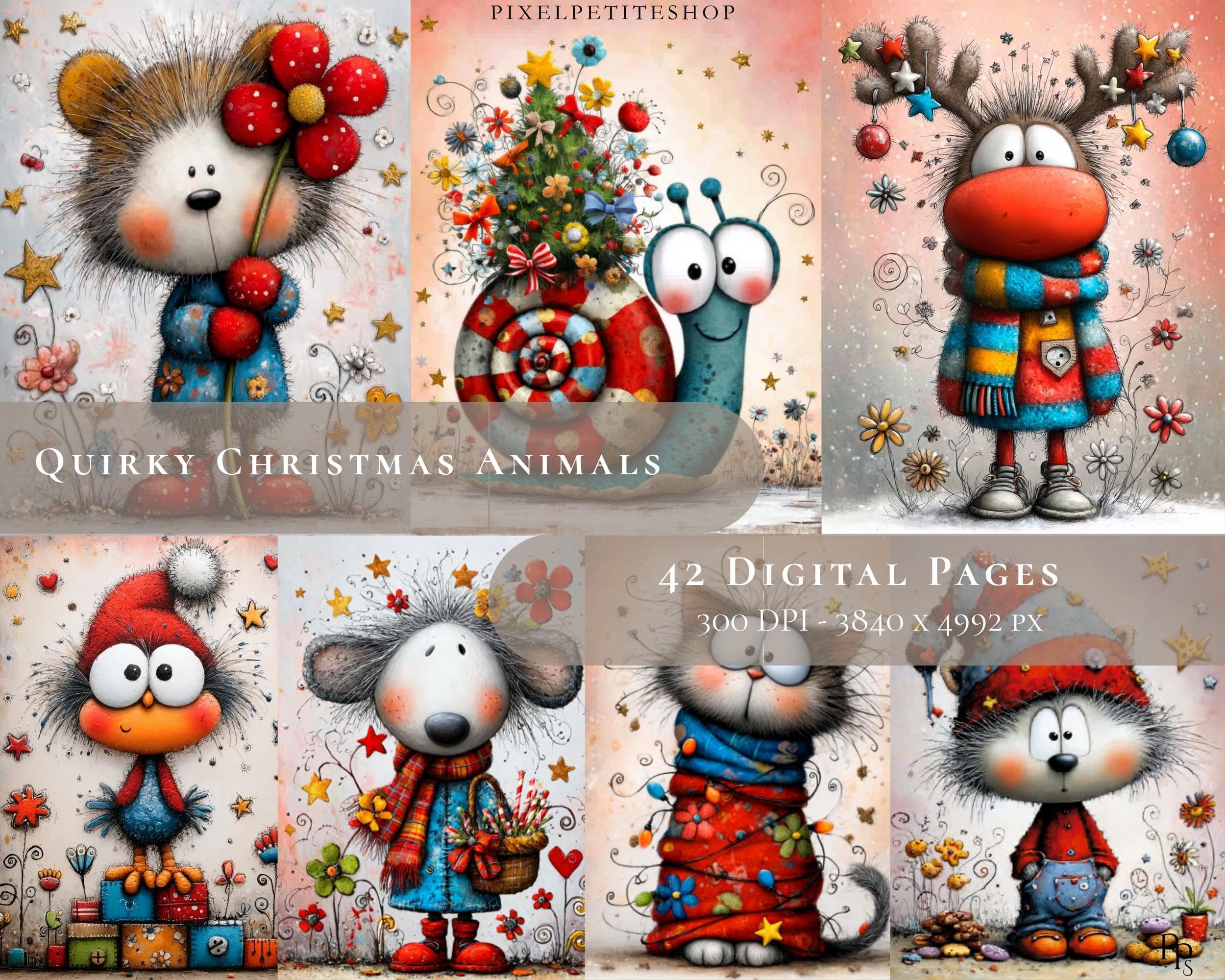 Quirky Christmas Animals | Whimsical Christmas Digital Papers (Digital Download)