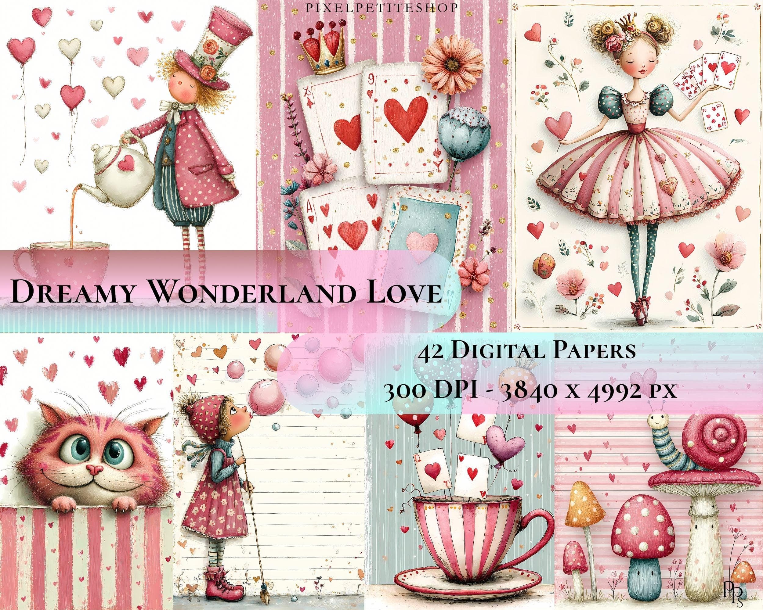 42 Valentine Dreamy Wonderland Love Watercolor Bundle  Junk Journals (Digital Download)