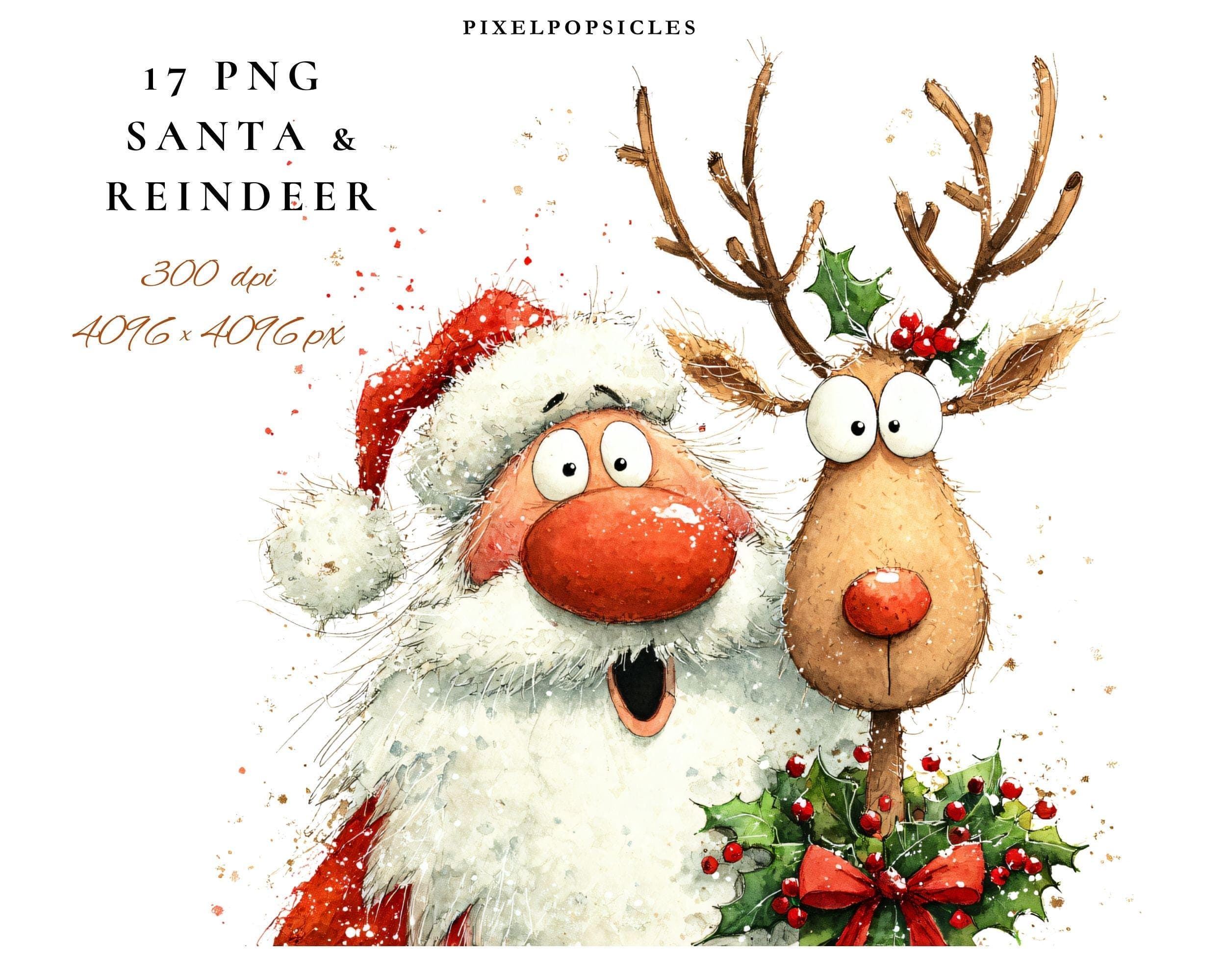 Santa & Reindeer Clipart Set: Festive Holiday Graphics