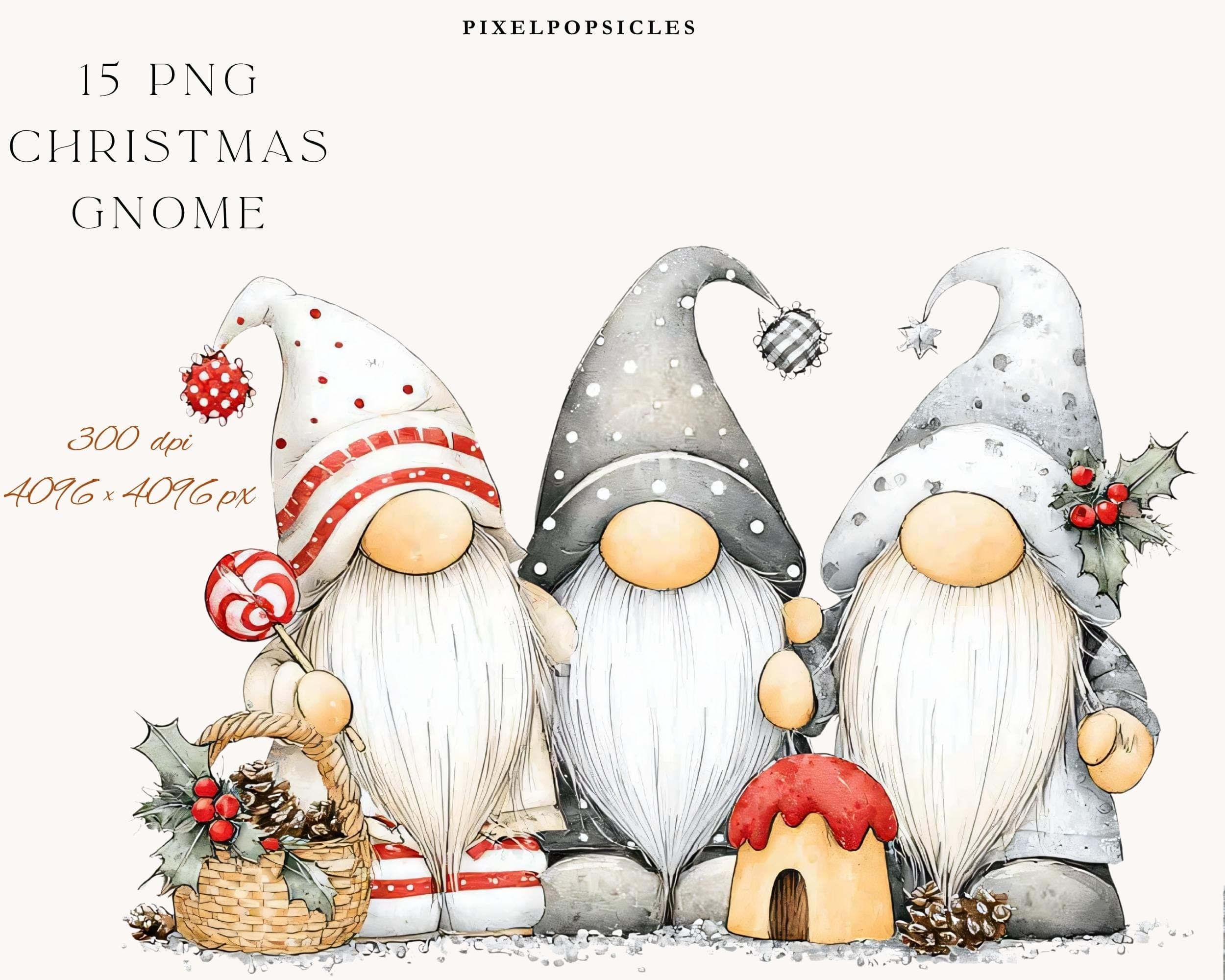 Little Christmas Gnomes Clipart: Festive Winter PNG Files (Digital Printable)