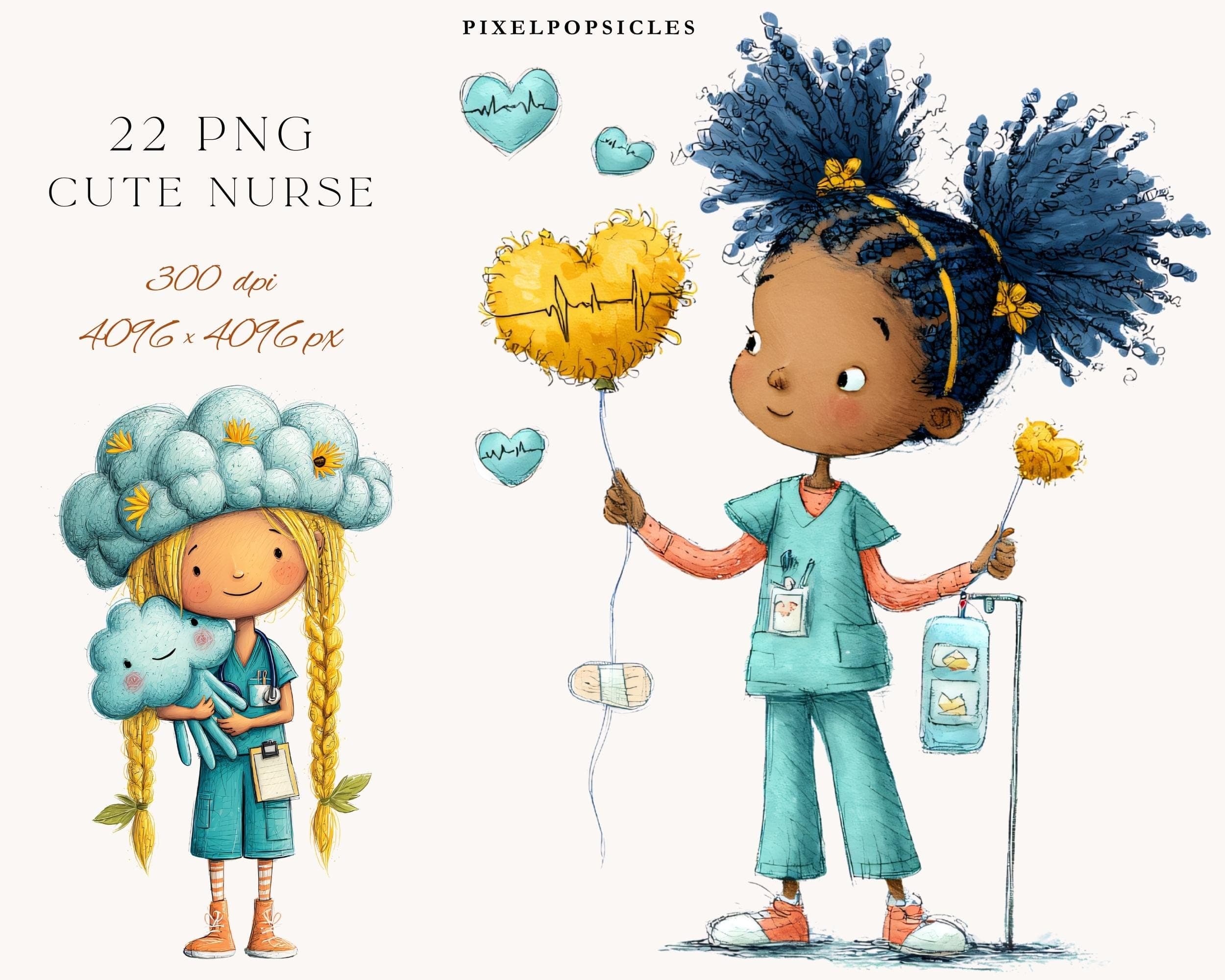 Nurse Clipart PNG: 22 Whimsical Medical Girls (Digital Download) 1#