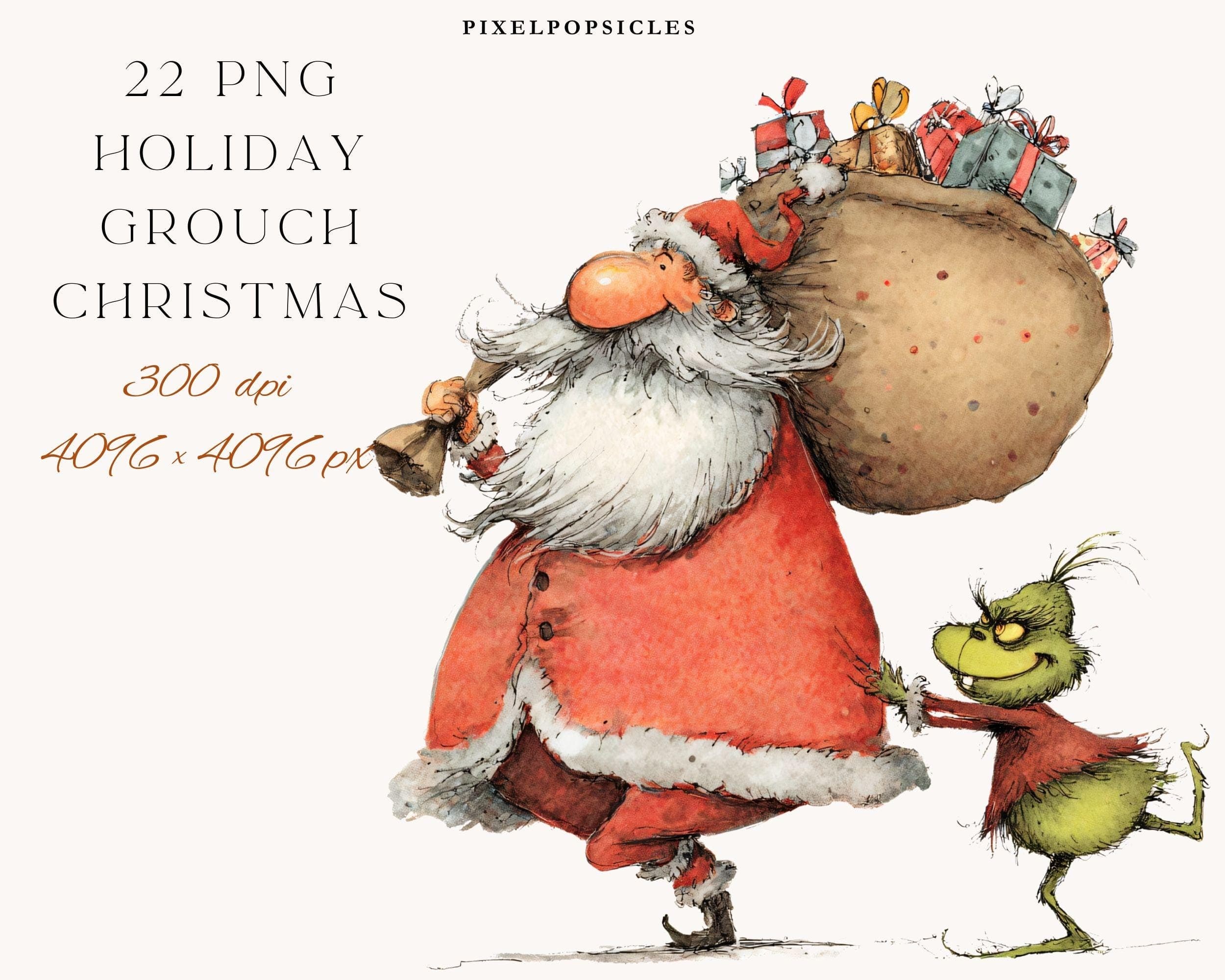 Holiday Grouch Christmas Clipart Bundle: 22 Festive PNG Illustrations