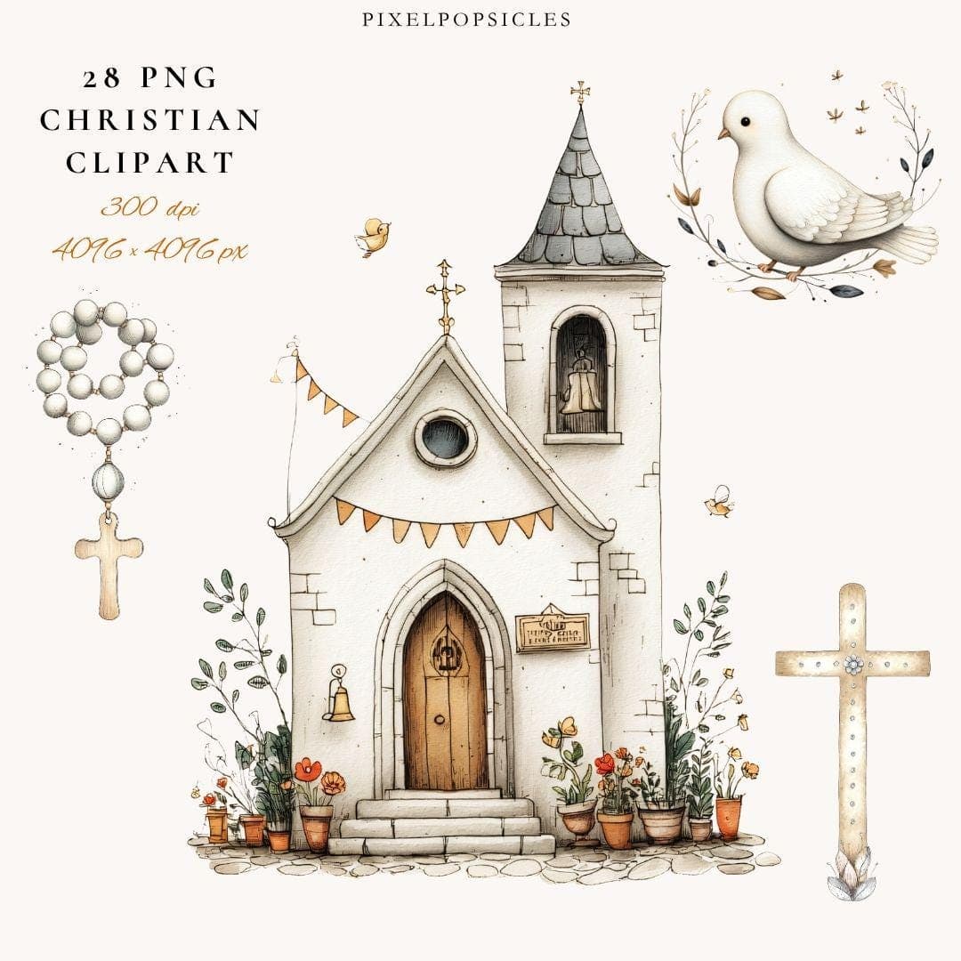 Christian PNG Bundle: Baptism, Crosses, Bible Story Illustrations (Digital Download) 