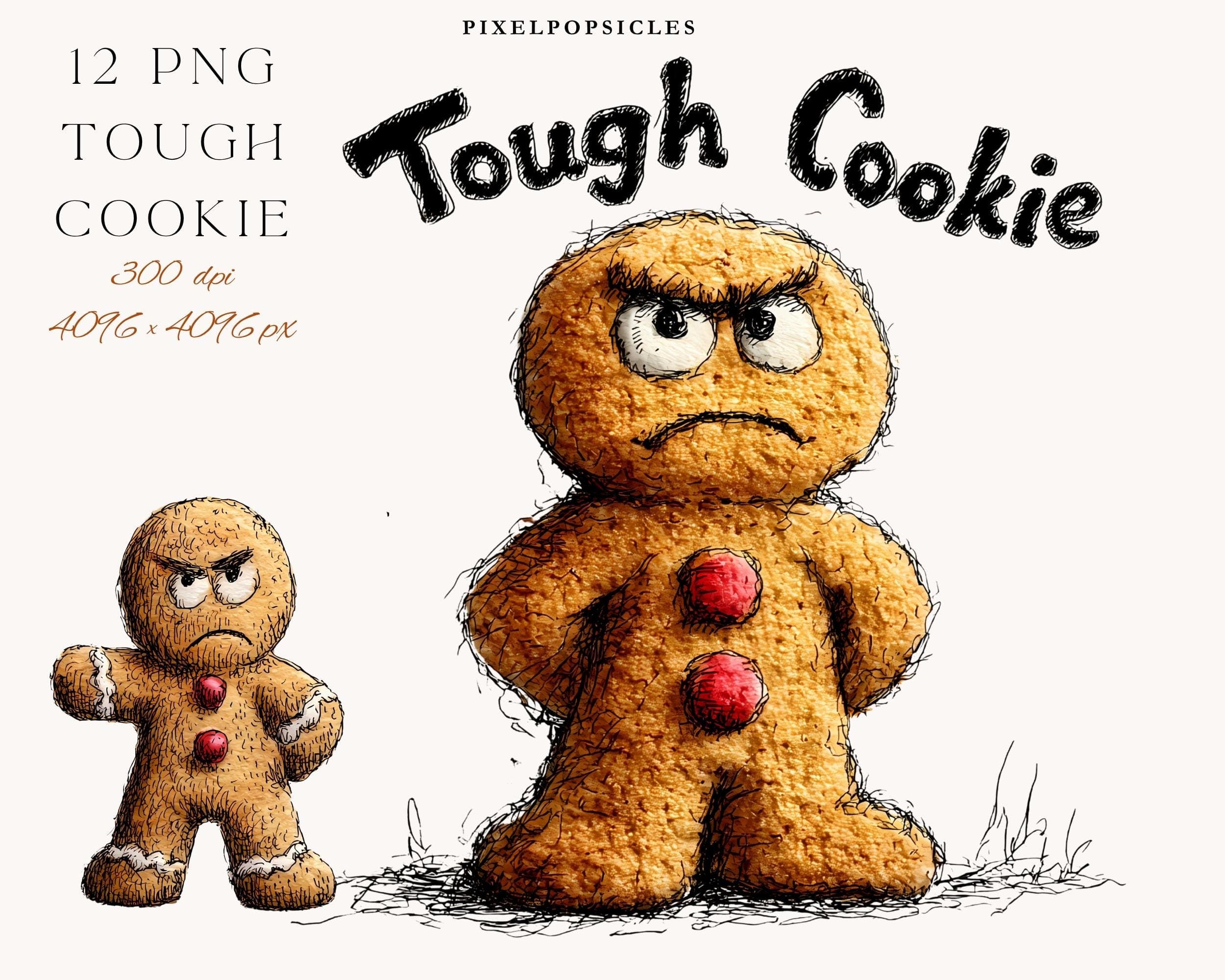 Funny Gingerbread Tough Cookie Clipart: 12 PNG Illustrations (Digital Download)