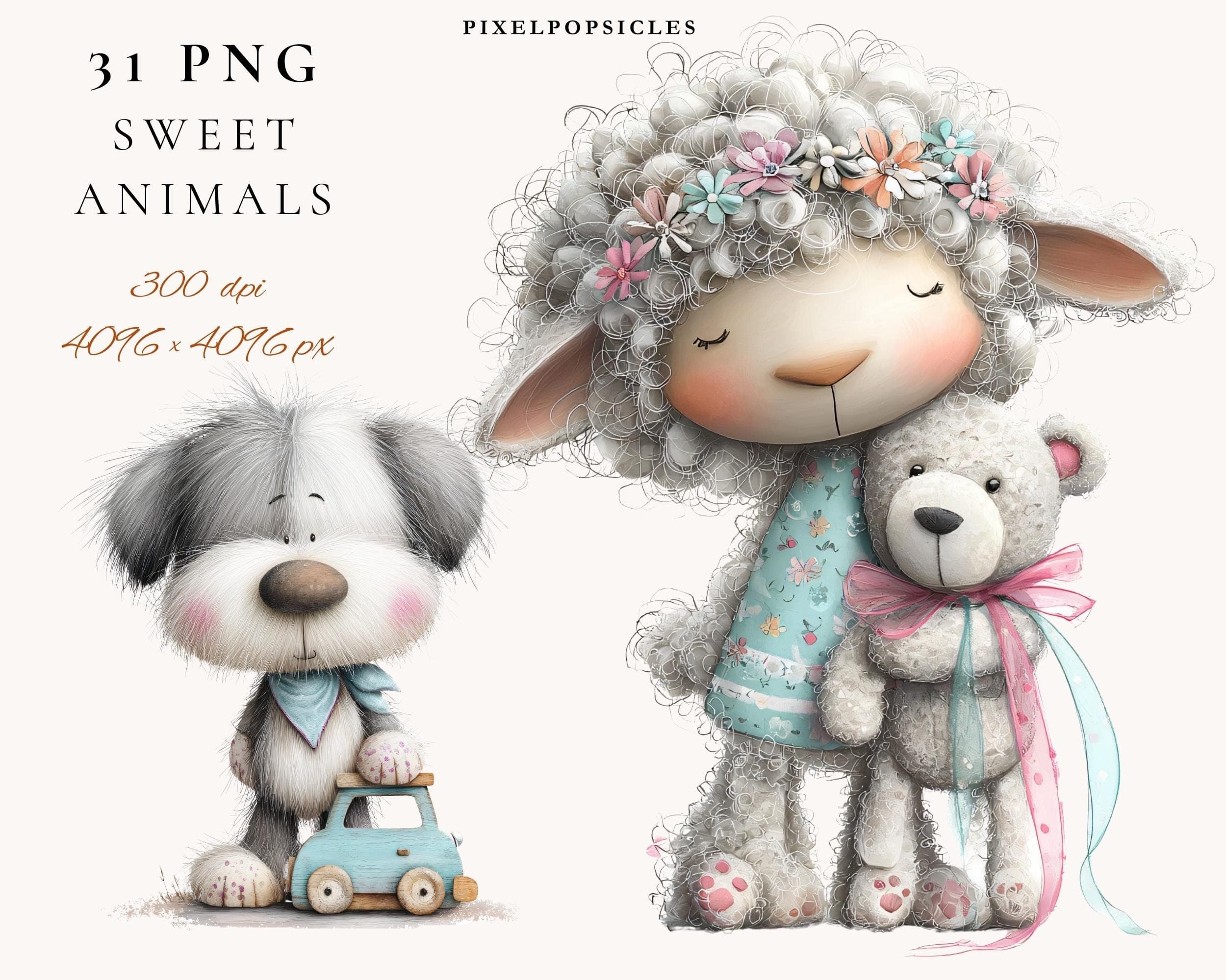 Watercolor Nursery Animals Clipart: Baby Bear, Bunny, Duck, Sheep