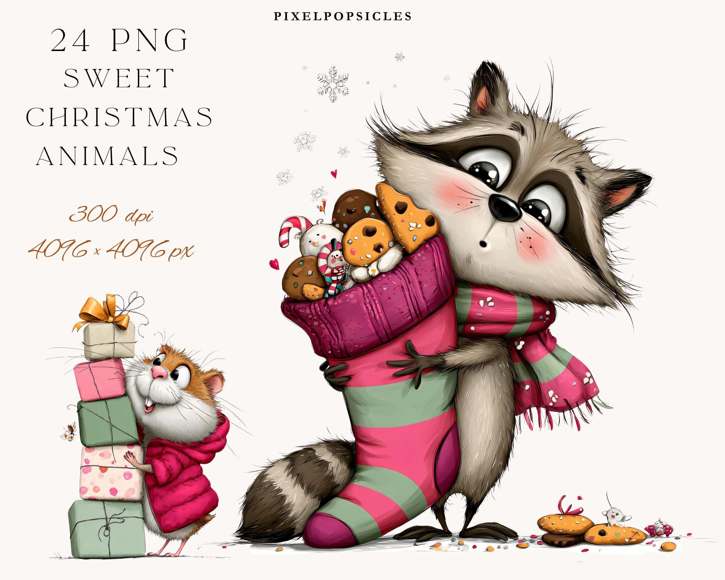 Sweet Christmas Animals PNG Bundle: Winter Woodland Clip Art
