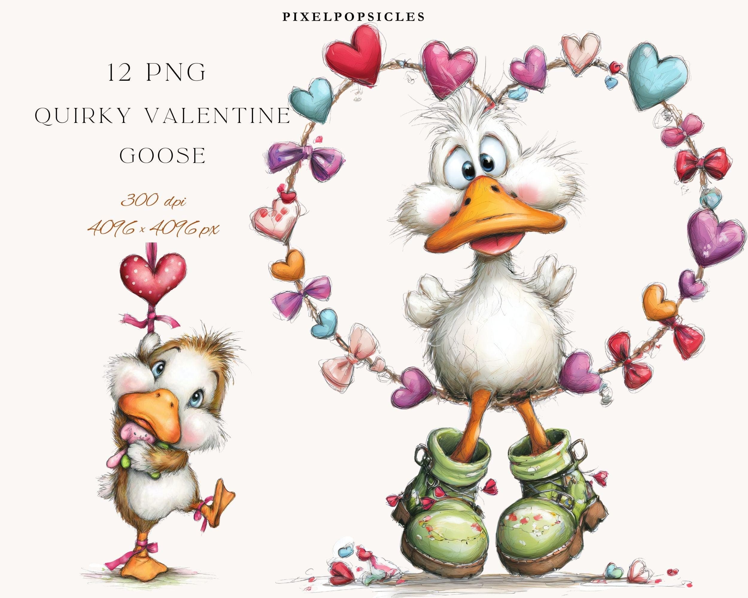 Adorable Love Goose PNG Collection | Quirky Valentine Birds with Hearts & Bows