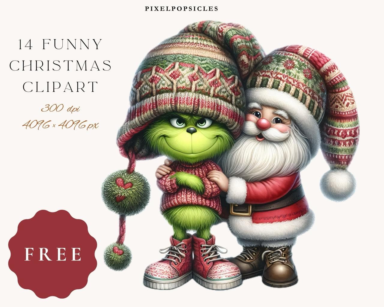 Funny Santa-Grinch Watercolor Clipart