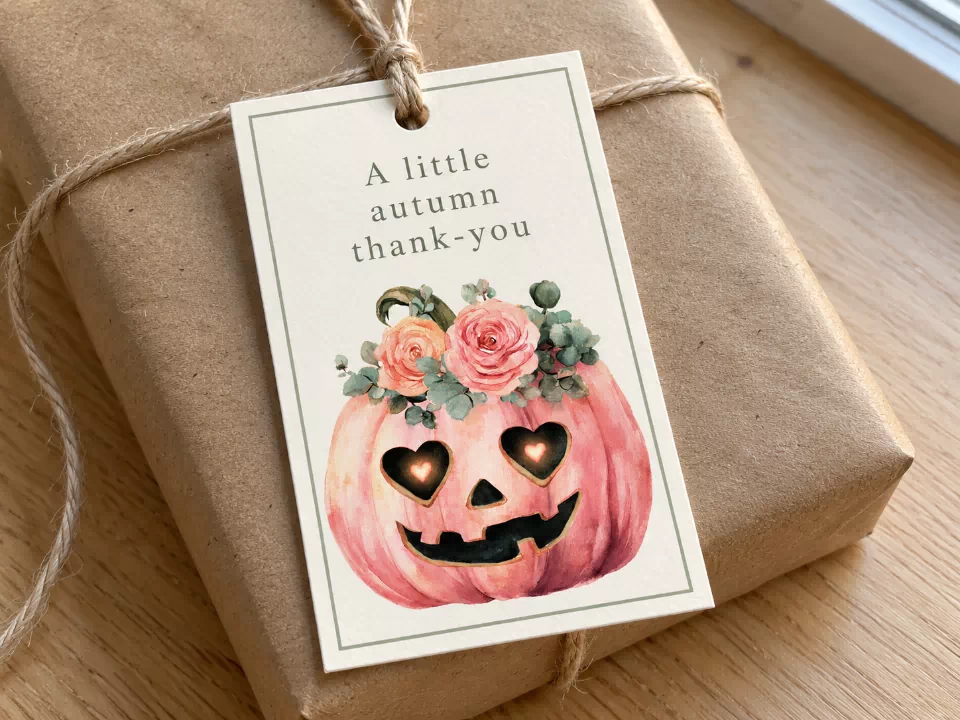 floral pumpkin thank you tag